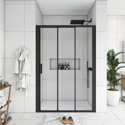 Porte de douche coulissante demi-cadre l 50 po - 54 po x H 70 po au fini noir mat