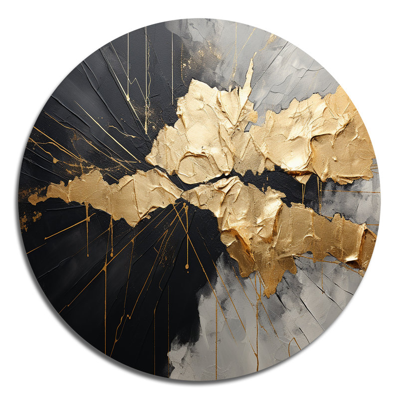 Noir et or abstrait méditation I - Art abstrait rond en métal, H 36 po x l 36 po