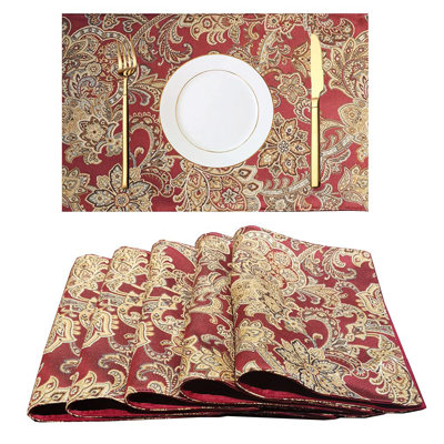 Ensembles de table rétro de luxe pour table à manger, napperons en tissu lavables à la machine, antidérapants et résistants à la chaleur, pour l'intérieur, ensemble de 6, (rouge)