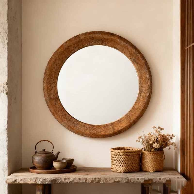 31.3" Hammered Gold Round Wall Mirror