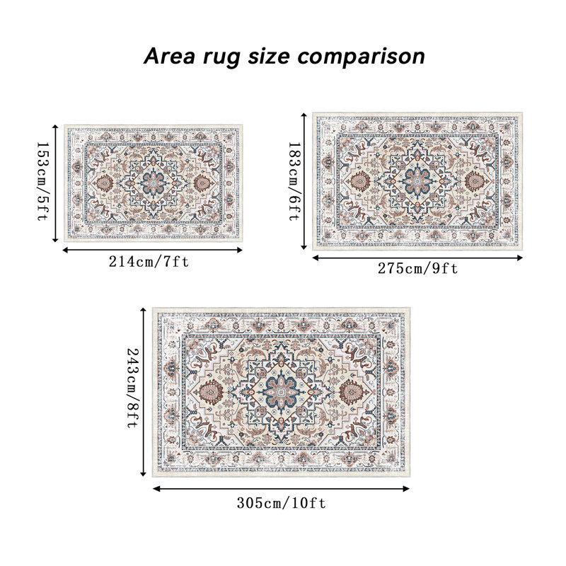 Vintage Bohemian Non-slip Washable Area Rug with Orange-Yellow Floral Design for Home Spaces, Rectangle 5' x 7'