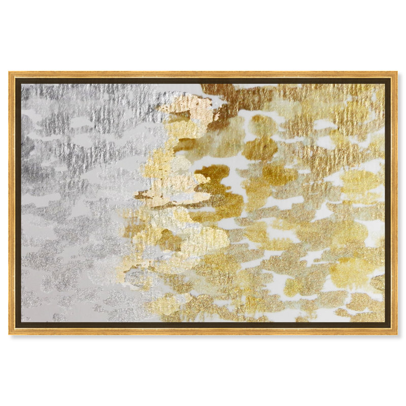 Abstract Gold Vs Platinum Paint Strokes Painting by The Oliver Gal Artist Co., 24" H x 36" W, White Floater Framed, No Mat