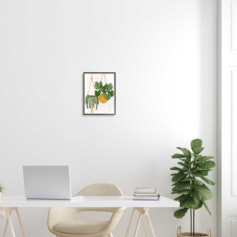Plantes d'intérieur décontractées à suspendre, Giclée encadrée noir minuit, H 14 po x l 11 po x P 1,5 po