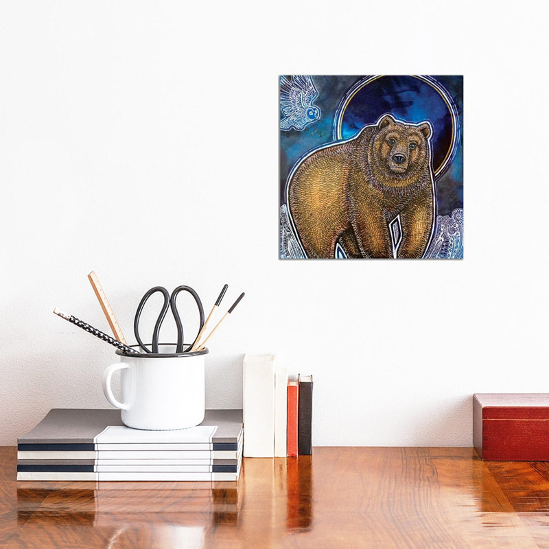 Bear And Blue Moon by Lynnette Shelley - Wrapped Canvas Painting, 30.48 cm H x 30.48 cm W