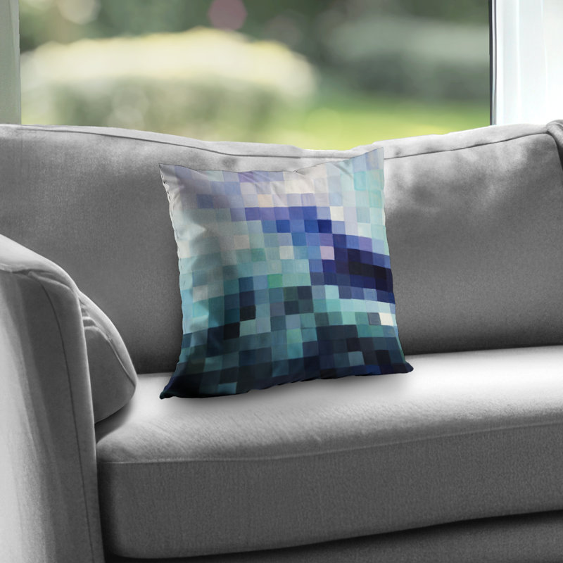 Pixelized Landscape Blue Modern Throw Pillow - Home Decor Insert