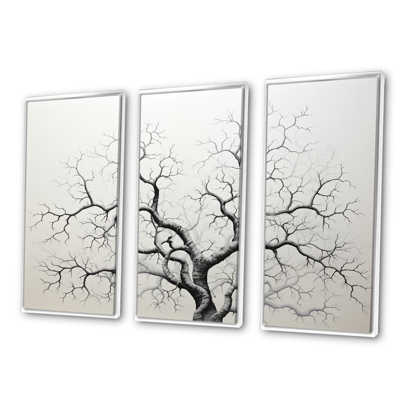 «Monocrhome Sycamore Tree Solitude II», ensemble d'art sur toile Sycamore, H 40 po x l 60 po x P 1 po, Cadre flottant blanc