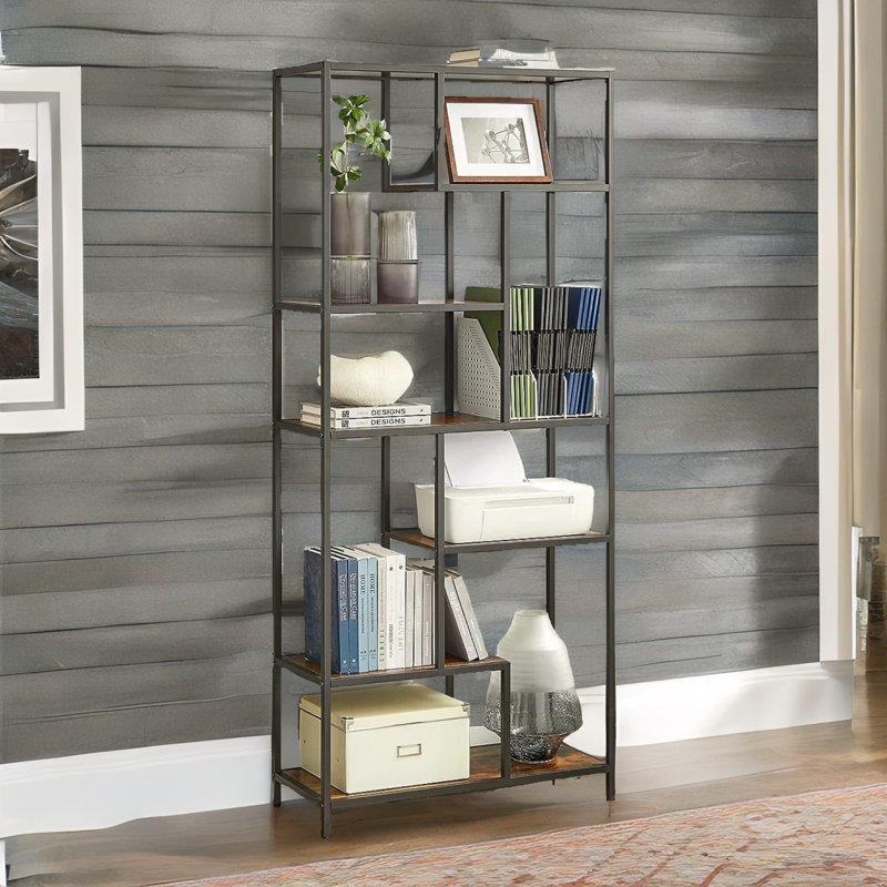 Dernaveagh 175cm H x 82cm W Bookcase Freestanding Shelves Industrial Rustic Brown Furniture