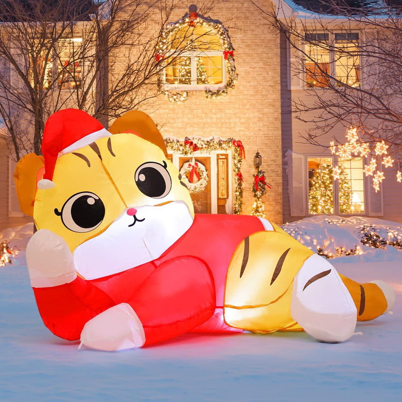 Christmas Inflatable 5ft Christmas Cat Inflatables Christmas Cat Blow Up with Built-in LEDs