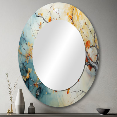 Grand miroir mural ovale orange en érable orange sarcelle I - métal