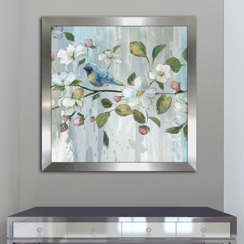 «Painterly Spring II», reproduction de peinture acrylique, H 37,5 po x l 37,5 po x P 1 po, Encadrement argenté