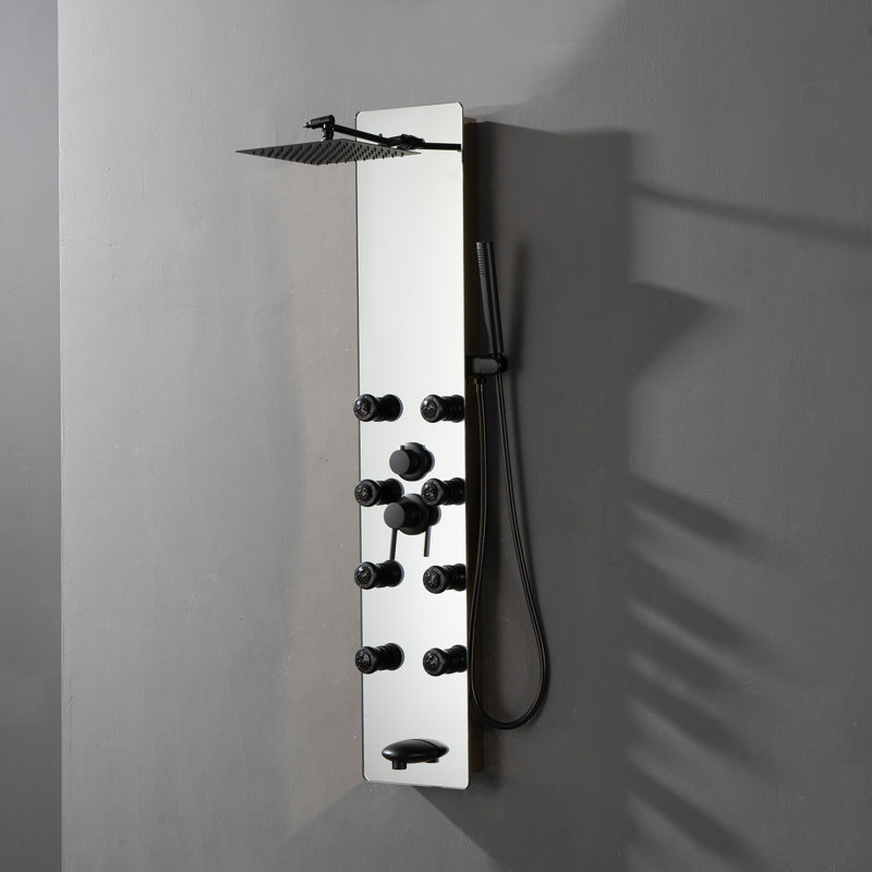 4-way Diverter Shower Tower Panel System with Adjustable Shower Head, Black Gold