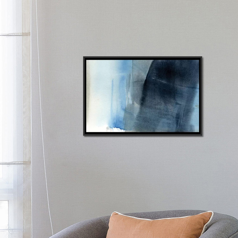 " Blue On Gray II " by Jennifer Goldberger, 40" H x 60" W x 1.5" D, Black Framed Canvas, No Mat