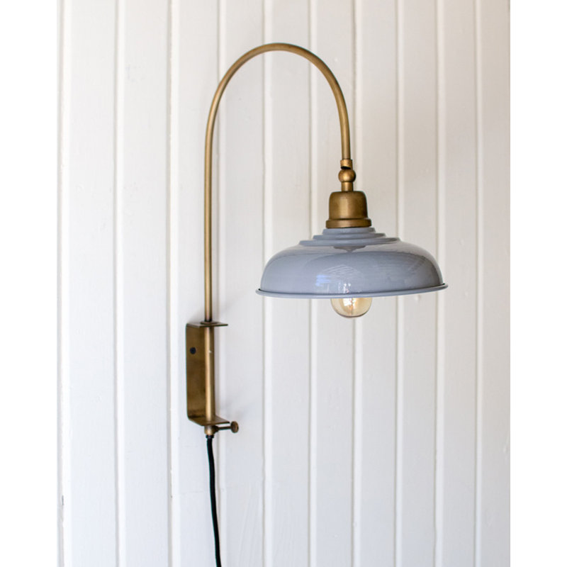  Wall Sconce with Grey Enamel Shade – Vintage-Inspired – 18"Tall