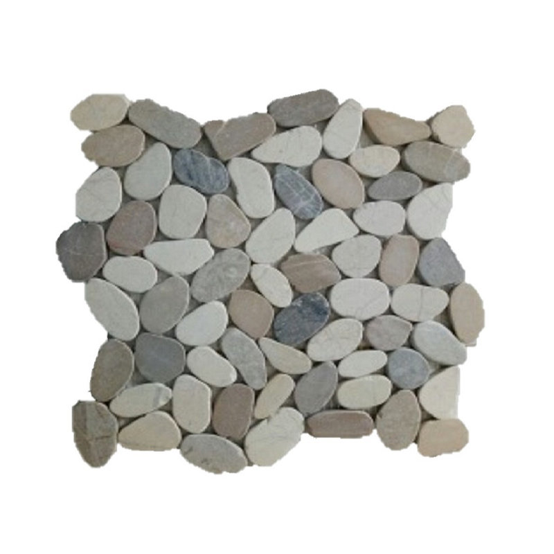 Rainforest 12" x 12" Natural Stone Pebbles Mosaic Wall & Floor Tile, White/Gray/Tan