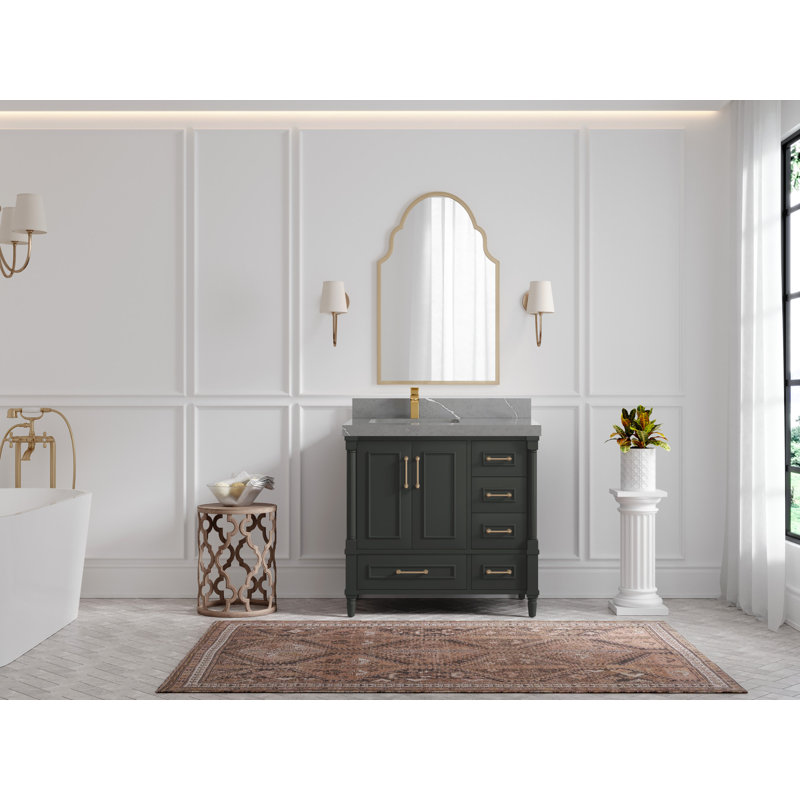 Meuble-lavabo simple 36 po avec plateau Aberdeen, Gris Piatra