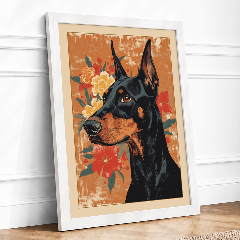 Folk Portrait with Blooms Boho - Framed Print, A4 - 29.7 x 21.0 cm, White