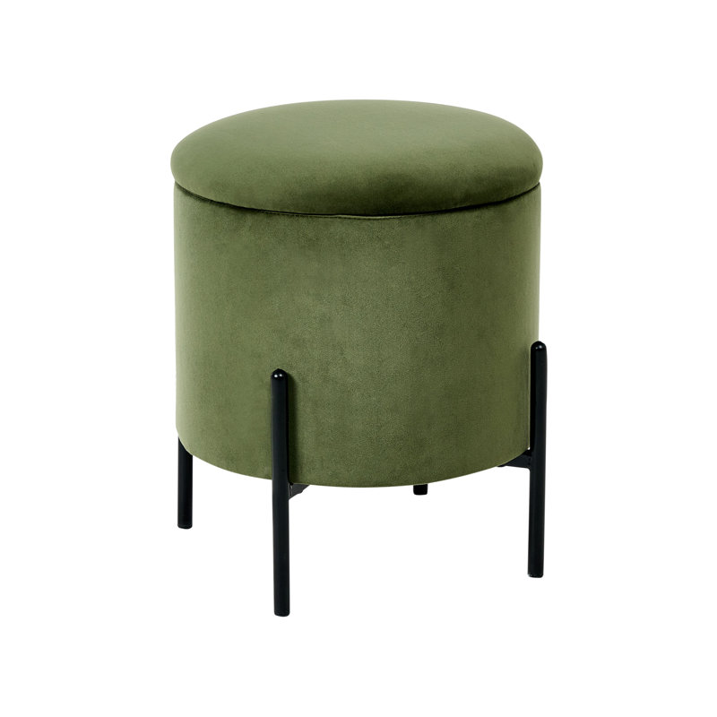 37cm Wide Round No Pattern Pouffe Ottoman with Storage, Green