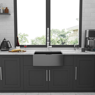 24 Gunmetal Black Farmhouse Sink - 24 Inch Kitchen Sink Stainless Steel 16 Gauge Apron Front Kitchen Sink
