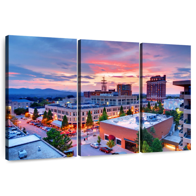 Centre-ville Rube Asheville au coucher du soleil, H 48 po x l 74 po