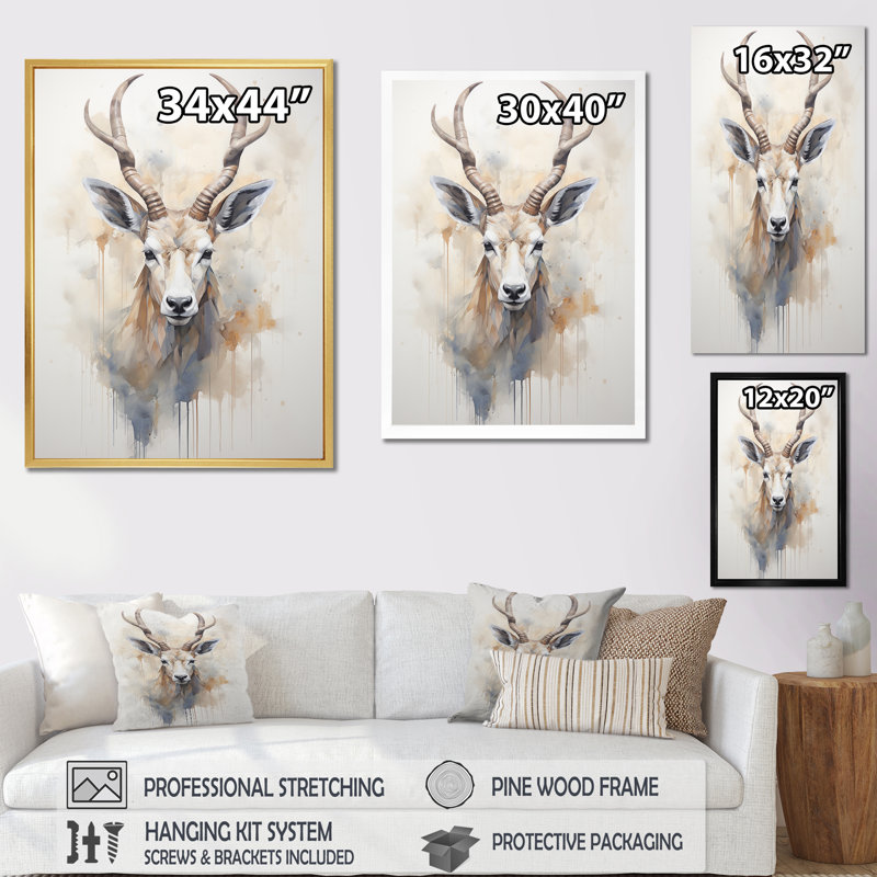 Minimalisme beige antilope bouquetin - impressions d'art mural antilope, Cadre simple argenté, H 40 po x l 30 po x P 1,5 po