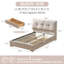 Lit plateforme tapissier avec tête de lit amovible de style coussin Braya, 2 grands tiroirs en bois, beige, grand-305529186-305529213