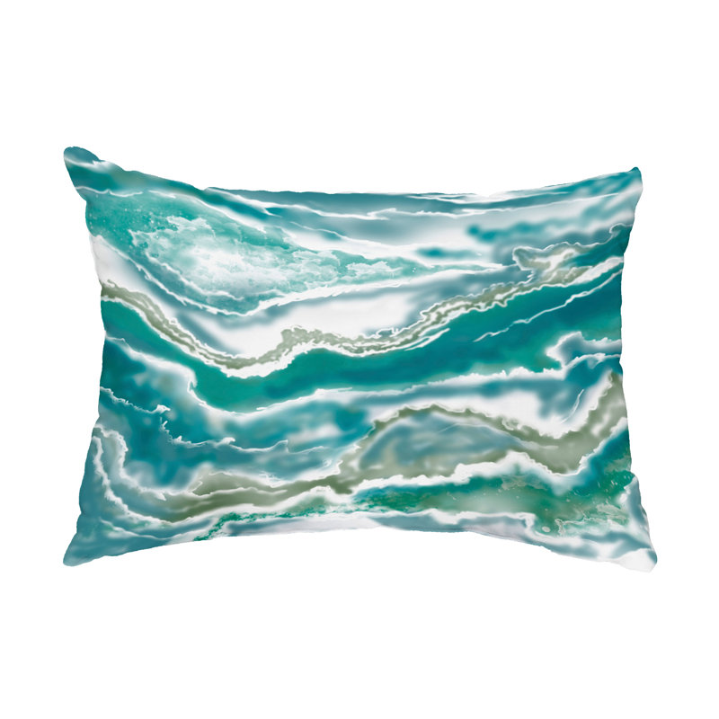 Abstract Outdoor Reversible Throw Pillow, Teal