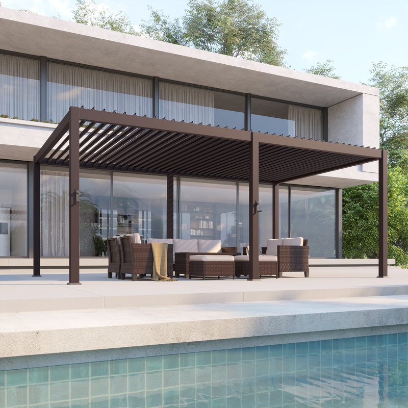 Double-Layer Louvered Pergola Aluminum Outdoor Pergola with Adjustable Roof, 12 ft x 20 ft