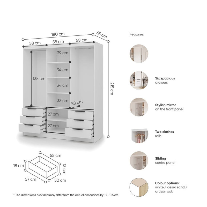 Manufactured Wood Wardrobe, White