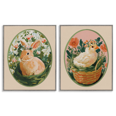 Bloom Nest Animals 2pc Framed Giclee Set, design by Yen