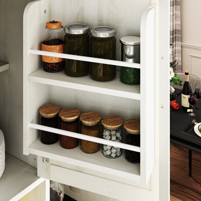 Rangement de cuisine 71 po avec support interne pour porte, tablettes réglables et prise de courant - Buffet garde-manger Smart Design, support en verre, solution multifonction AC