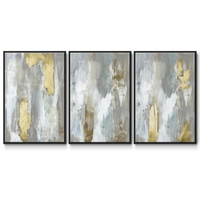 Ensemble de 3 pièces texturées neutres et dorées I encadrées sur toile, Noir, H 36 po x l 72 po