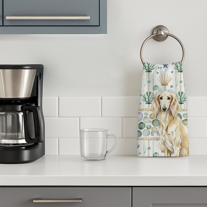 Cream Saluki Coastal Sea Glass Kitchen Towel, Cream Saluki
