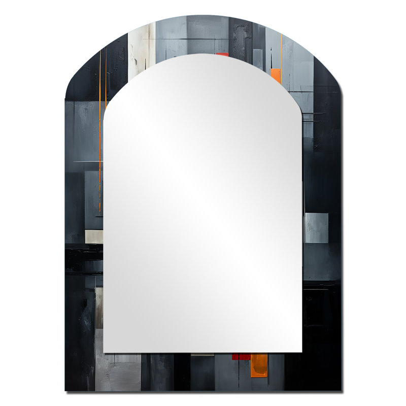 Onyx Opulence Vector I - miroir asymétrique à formes abstraites, miroir mural noir à forme libre, impression d'art en métal
