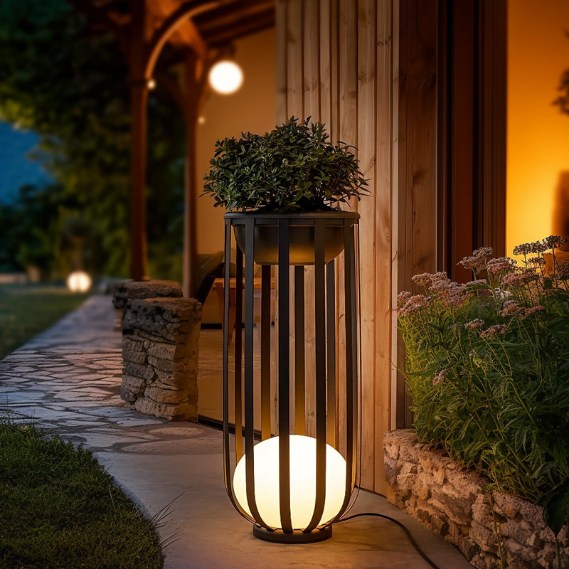 Solar Integrated LED Floor Lamp with Removable Plant Stand, Outdoor Plant Stand with Solar-Powered Light, 1