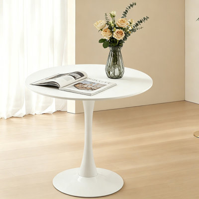 Table de salle à manger ronde de 31,5 po blanche de style Mid-Century moderne avec base en tulipe et plateau en bois aggloméré