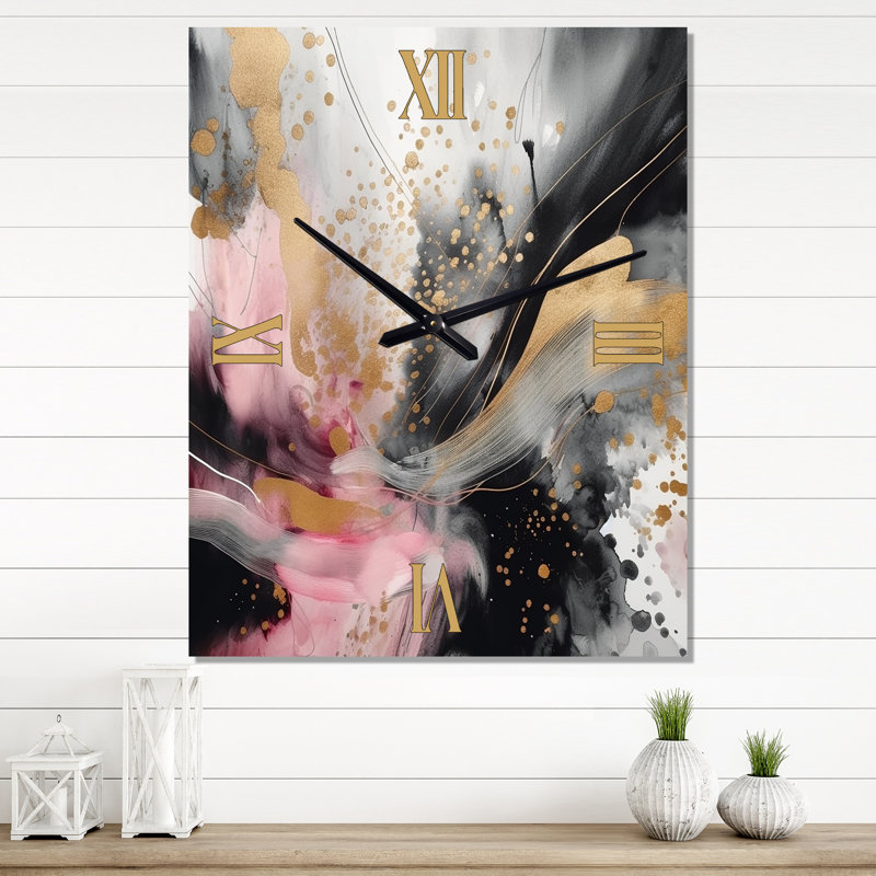 Texture Splash Marble III - Horloge murale abstraite en marbre, H 32 po x l 16 po x P 1 po