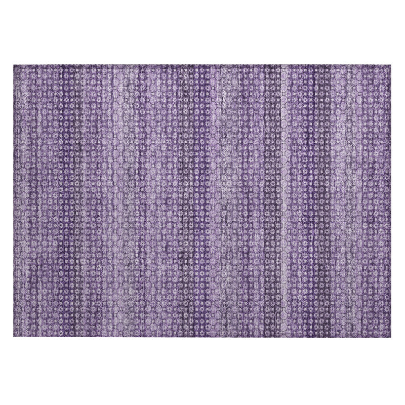 Lavender Striped Synthetic Washable Indoor/Outdoor Rug 30" x 20"