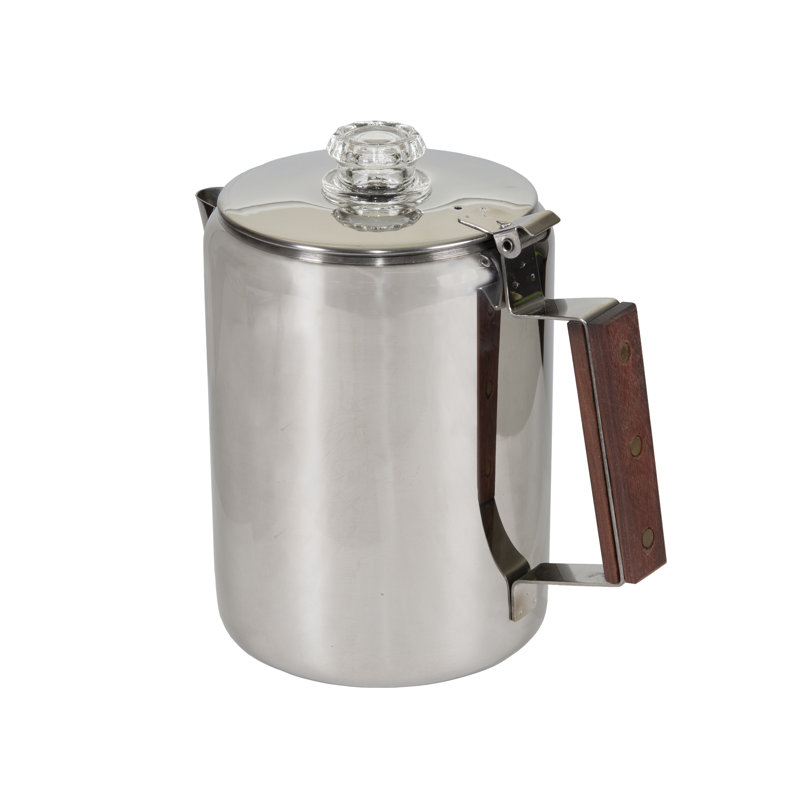 Stainless Steel 9-Cup Coffee Percolator with Wooden Handle
