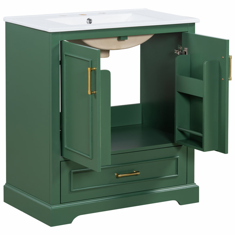 Meuble-lavabo de salle de bain avec lavabo, 30", Vert
