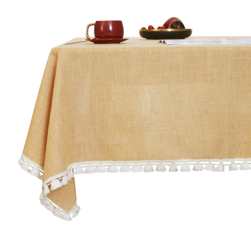 Tassel Solid Waterproof Water Resistant Linen Tablecloth, 55" Square, Yellow