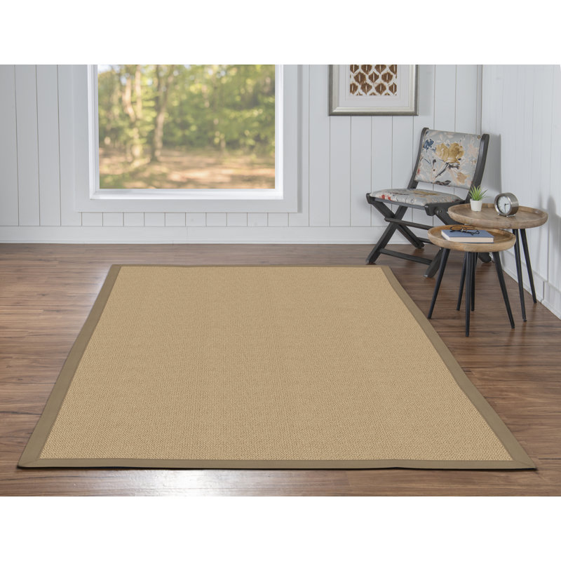 Tapis berbère beige fait à la main avec bordure en coton beige fait à la main Nannette, Rectangle de 5 pi x 8 pi
