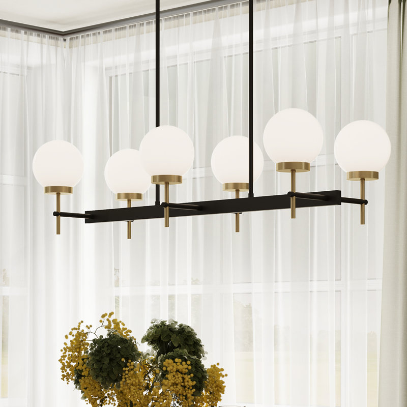 Lustre linéaire à six lumières Rigsby, Noir mat avec or brossé