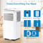 Climatiseur portatif 4-en-1 de 8 000 BTU, unité de climatisation compacte à roues avec refroidissement, déshumidificateur, mode ventilateur et sommeil, télécommande, minuterie et ensemble de fenêtre pour les pièces jusqu'à 350 pieds carrés, noir