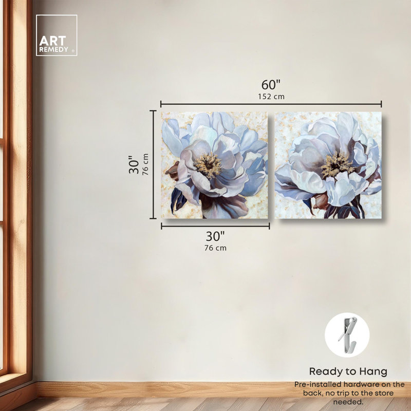 "Peony Dream", ensemble de 2 reproductions d'art sur toile par , H 30 po x l 30 po, Toile tendue, Ne s’applique pas