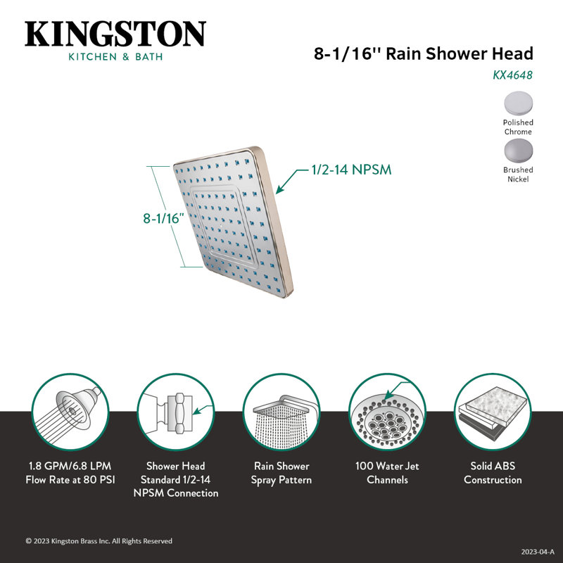 Claremont Rain Fixed Shower Head, Polished Chrome