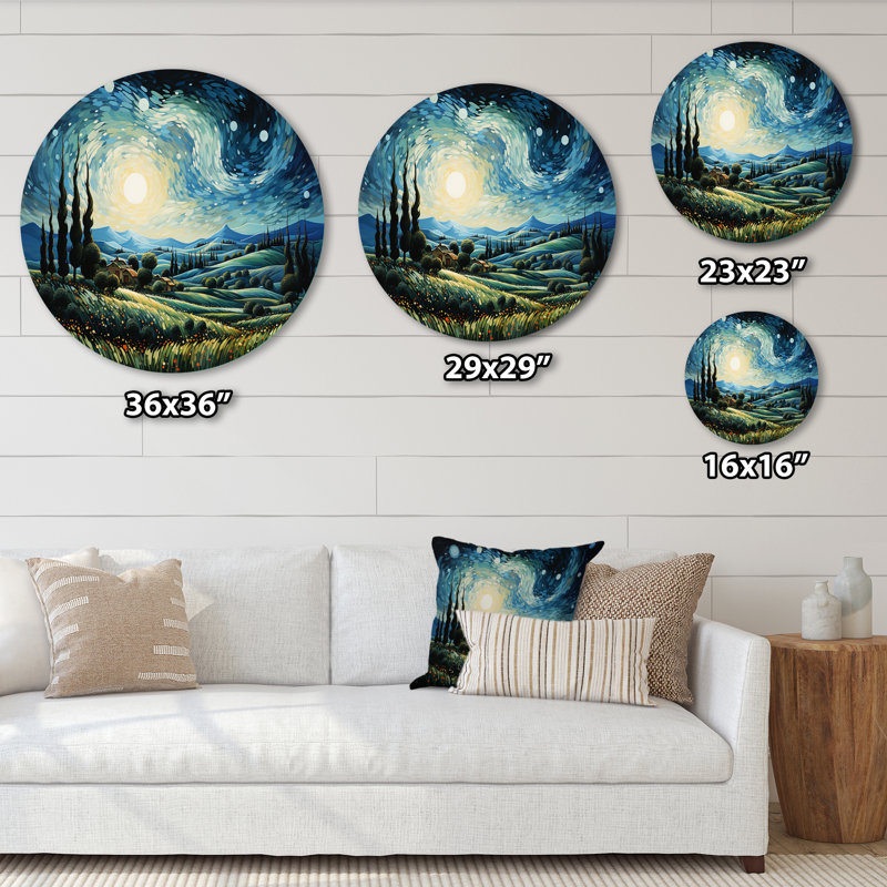 Vangogh The Swaying Cypress I - Landscapes Round Metal Art, H 36 po x l 36 po