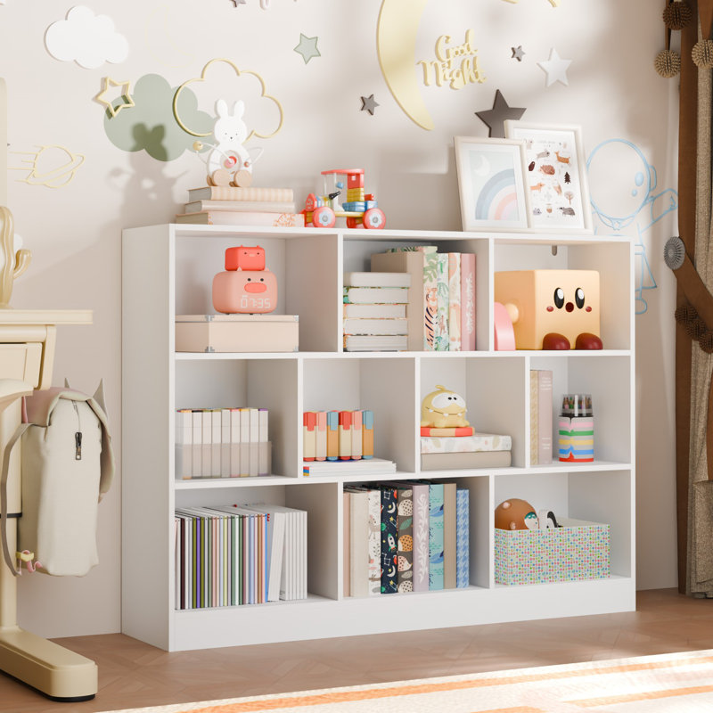 Presly 3  Tier Cube Bookcase Modern Bookshelf with 10 Cubes, (10 Shelves) 33.07"H x 43.31"W x 11.61"D, White