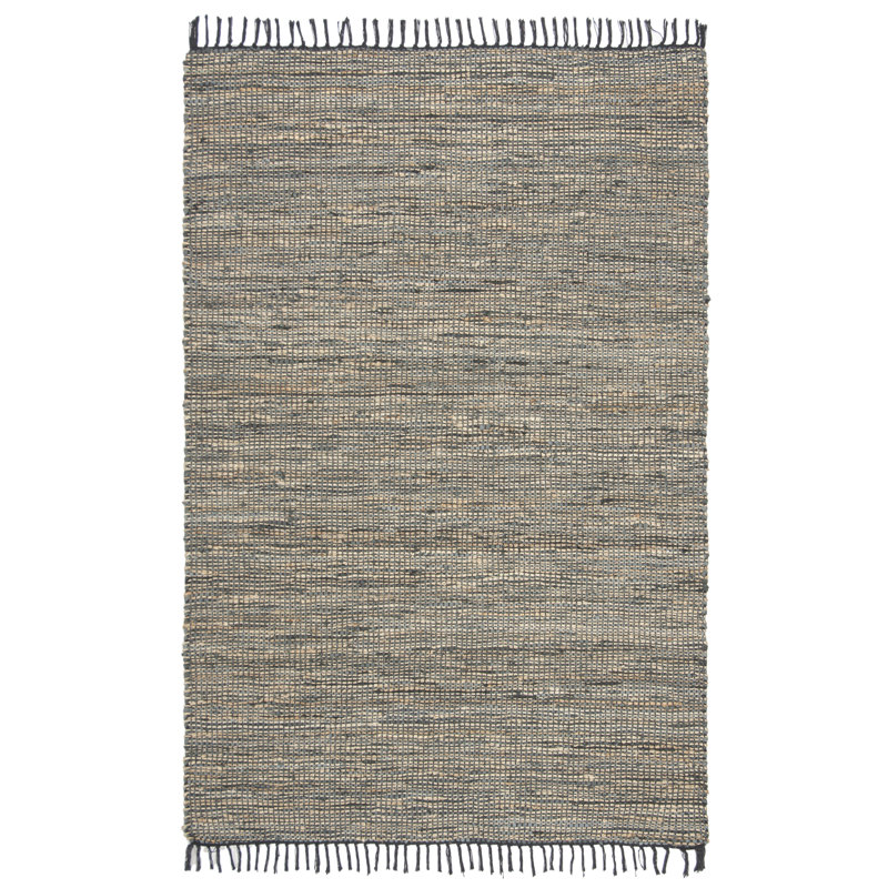 Roslindale Vintage Leather Hand Woven Leather, Jute, And Cotton Rug, Rectangle 8' x 10'
