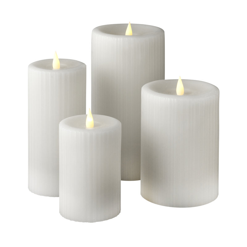 Bougie sans flamme à flamme de cire de paraffine nervurée, Blanc