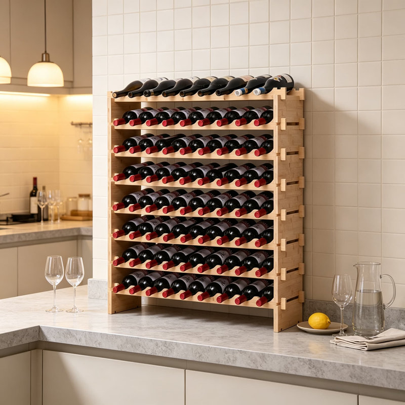 Modular Stackable Wine Rack Cabinet, Bamboo Freestanding Floor Wine Holder Display Shelves for Bottle Storage
